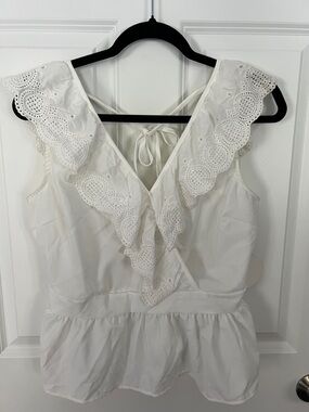 Sunburst Kiss White Eyelet Tie-Back Smocked Peplum Top